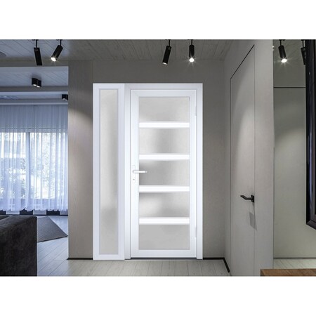 Vdomdoors Front Exterior Prehung FiberGlass Door Frosted Glass / Manux 8002 White Silk / Sidelight Exterior W MANUX8002EXD-WS-W30+12 x H80-LH