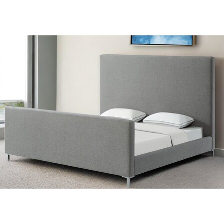 Homeroots Gray Solid Wood King Upholstered Linen Bed 544777