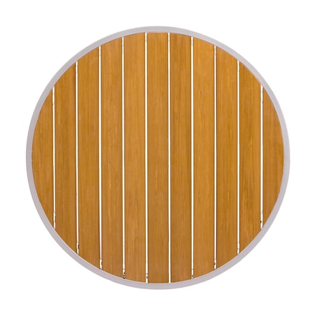 Bfm Seating Longport 24in Round Synthetic Teak Table Top - Silver Powder Coat Frame - Umbrella Hole Optional PH24RTKSVU