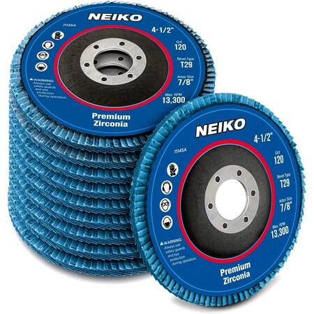 Neiko Zirconia Flap Disc, 120 Grit. Bevel Type #29, 10 Pack 11145A