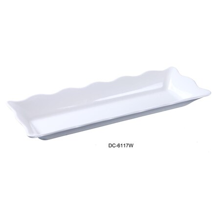 Yanco Deli Collection Scallop Edged Display Tray - Melamine, White - 17.5 x 6.75 x 2 in., 6PK DC-6117W