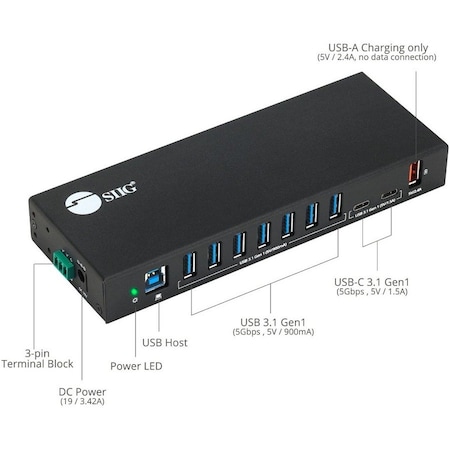Siig 10-Port Industrial USB 5Gbps Hub ID-US0811-S1