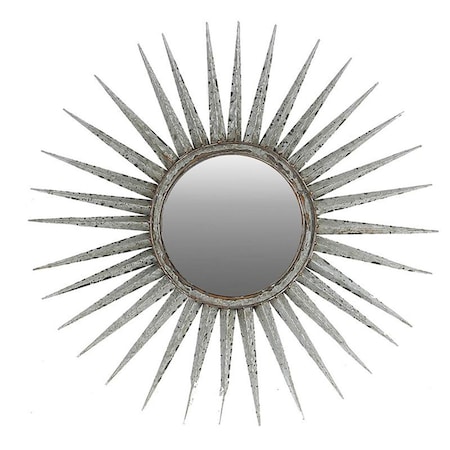 Homeroots 30" Antiqued Silver Gray Sunburst Wall Mounted Accent Mirror 484988