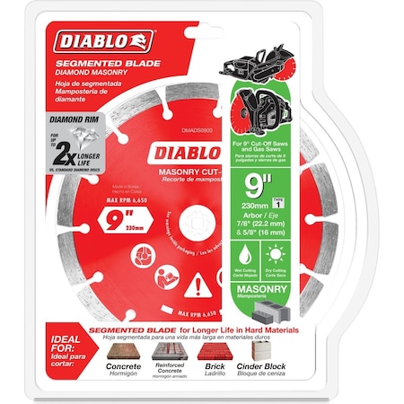 Diablo 9'' Segmented Rim Dry/Wet Cut Diamond Blade DMADS0900