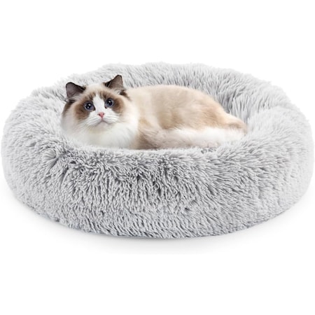 Fluffydream 20 inch Donut Dog Bed, Calming Bed for Dogs, Grey Cat Bed Washable, Round Dog Donut Bed 3A88PTDBEDCUDD19GRY