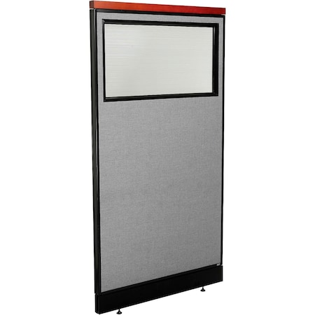 Global Industrial Interion Deluxe Office Partition Panel w/Partial Window and Pass-Thru Cable 36-1/4Wx65-1/2H GRY 694731WPGY