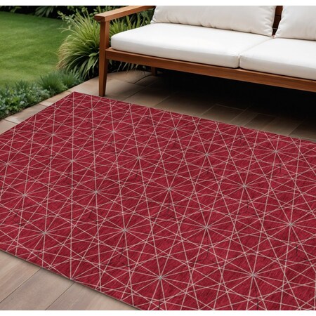 Homeroots 9' X 12' Red Black And Ivory Geometric Washable Indoor Outdoor Area Rug 596762