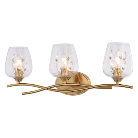 Vaxcel Wilmette 3-Light Vanity Light, Champagne Gold, Crystal Accents, Clear Glass, 24-In. Wide W0567