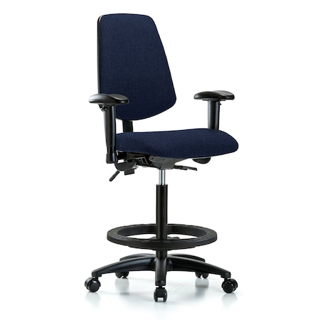 Blue Ridge Ergonomics Fab Hi Bench Chair, Med, Bk, BF, Cast, Navy, 6-Way Adjustable, 26" to 35-1/2" Height, Dark Blue BR-FHBCH-MB-RG-T1-A1-BF-RC-F45