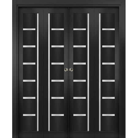 Sartodoors Sliding Closet Double Bi-fold Doors Black Solid Core Modern Interior QUADRO4088DBF-BLK-72 x 84 (4* 18x84)