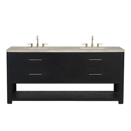 James Martin Vanities Lucian 72" Double Vanity, Carbon Oak, w/ 3 CM Tajnar Eclos Widespread Top D704-V72-CBO-WTJR
