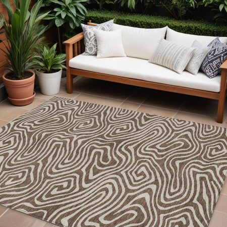 Homeroots 8' X 10' Brown And Beige Abstract Washable Indoor Outdoor Area Rug 598959