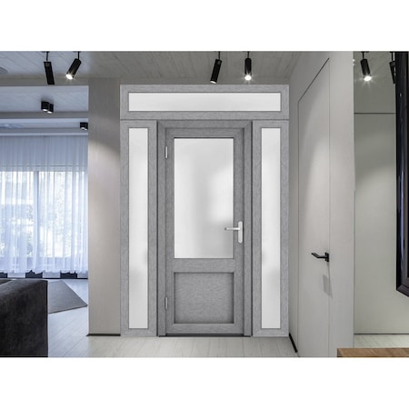 Vdomdoors Front Exterior Prehung FiberGlass Door Frosted Glass / Manux 8422 Grey Ash / 2 Sidelight and Transo MANUX8422EXD-SS-W16+36+16 x H80+14-RH