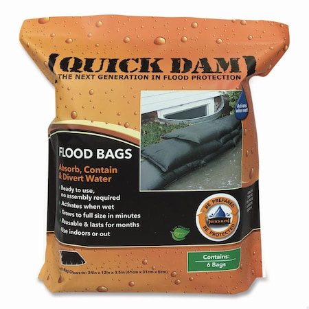 Quick Dam Flood Bags, 12in x 24in x 3.5in, 6PK QD1224-6