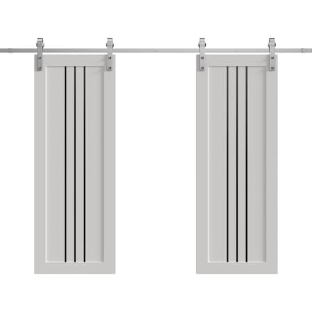 Sartodoors Double Barn Door 72 x 84 inches, BASIC 4906 White with Black Glass, 13FT Silver Rail Track Set, S BASIC4906DB-S-WS-7284