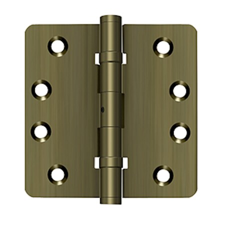 Deltana Pair of 4 x 4 x 1/4 Ball Bearing Radius Hinges with Non Removable Pin; Antique Brass Finish DSB4R4NB5