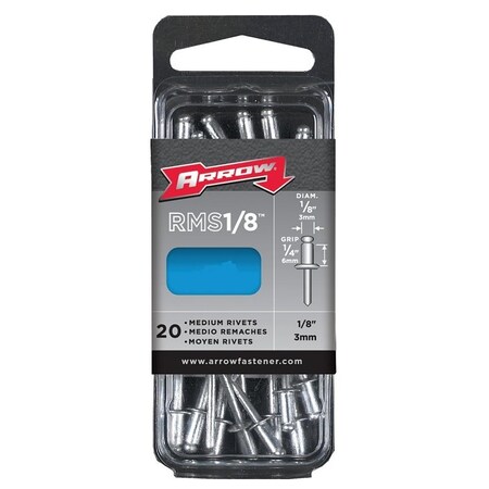 Arrow Fastener Blind Rivet, 1/8 in Dia., 1/4 in L, Stainless Steel Body RMST1/8