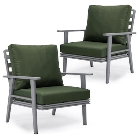 Leisuremod Walbrooke Modern Grey Patio Arm Chair, Green, 2PK WGR-31-27G2