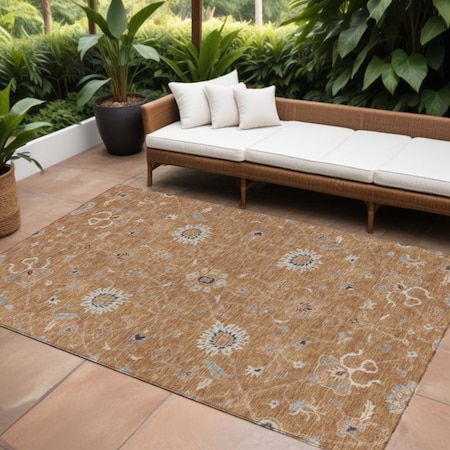 Homeroots 9' X 12' Copper Ivory And Black Floral Washable Indoor Outdoor Area Rug 604759