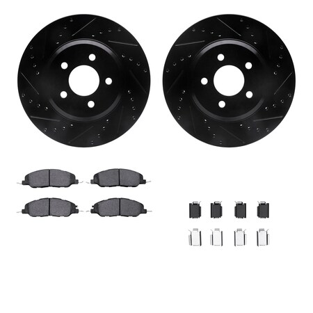 Dynamic Friction Co DFC Rotors-Drilled & Slotted-Black w/ 5000 Advanced Brake Pads Incl Hdw 8512-54039