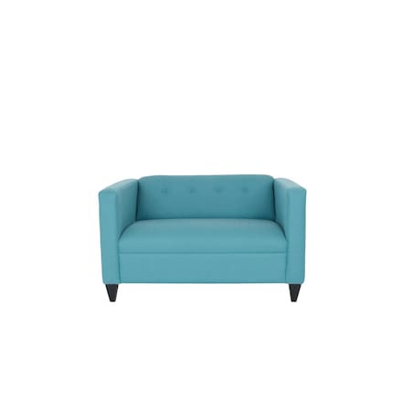 Homeroots 50" Teal Blue And Dark Brown Loveseat 530507