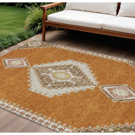 Homeroots 10' X 14' Copper Brown And Ivory Oriental Washable Indoor Outdoor Area Rug 598399