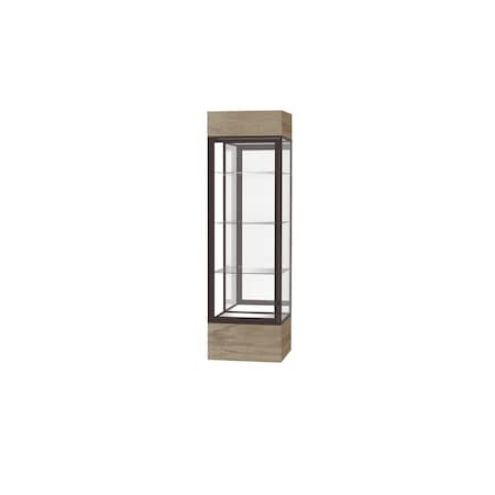 Ghent Keepsake Display Case, Lighted, Driftwood Oak Fnsh, Mrrr Bck, Drk Brnz Almnm Frm, 80"Hx 24"Wx24"D 4124MB-BZ-DK