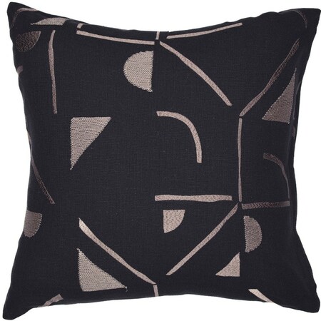 Homeroots 20" Beige and Black Geometric Cotton Blend Throw Pillow With Embroidery 549420