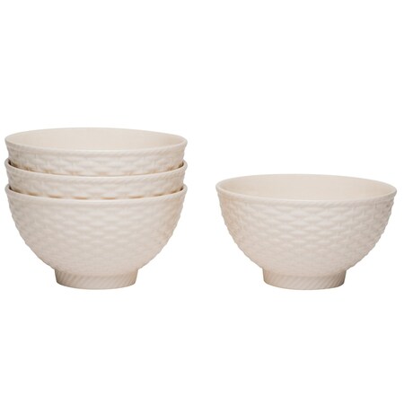 Homeroots White Four Piece Weave Stoneware Service For Four Bowl Set 483501