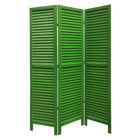 Homeroots 67" Green Wood Folding Three Panel Screen Room Divider 274705
