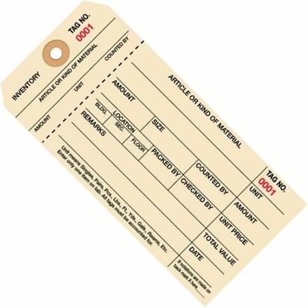 Partners Brand Inventory Tags, Stub, 6 1/4x3 1/8", PK1000, 10 Point Cardstock, 6 1/4" W, Manila, 1000 PK G18031