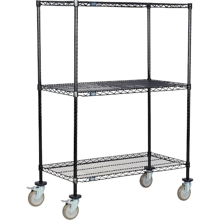 Global Industrial Nexel 3 Shelf Truck, Black Epoxy, 36"W x 14"D x 60"H, Polyurethane Swivel Casters, 2 Brakes B3157069