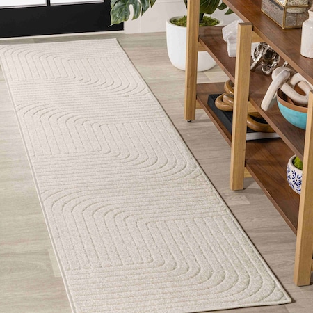 Jonathan Y Odense High-Low Minimalist Angle Geometric Ivory/Cream 2 ft. x 10 ft. Indoor/Outdoor Runner Rug SCN101A-210