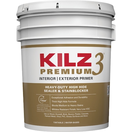 Kilz 3 Premium Water-Base Interior/Exterior Sealer Stain Blocking Primer Wht 5 Gal. 13000