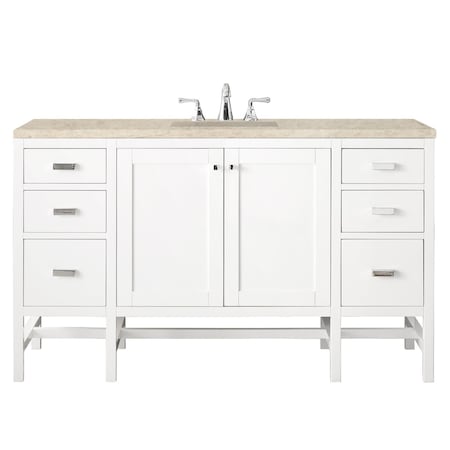James Martin Vanities Addison 60" Single Vanity, Glossy White, w/ 3 CM Tajnar Eclos Top E444-V60S-GW-3TJR