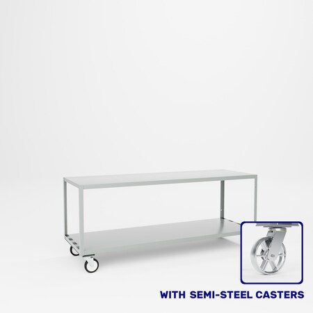 Pucel Mobile Table, 72 in W x 24 in D x 30 in H, Two Shelves, Gray MT-2472-2S