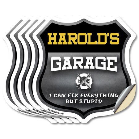 Signmission Harold's Garage I Can Fix Everything But Stupid, 4 inch X 4 inch, Vinyl Decal, 5PK SHI-D-5PACK-4-490-HAROLD