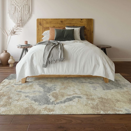 Homeroots 9' X 12' Beige Charcoal And Gray Abstract Washable Indoor Outdoor Area Rug 643593