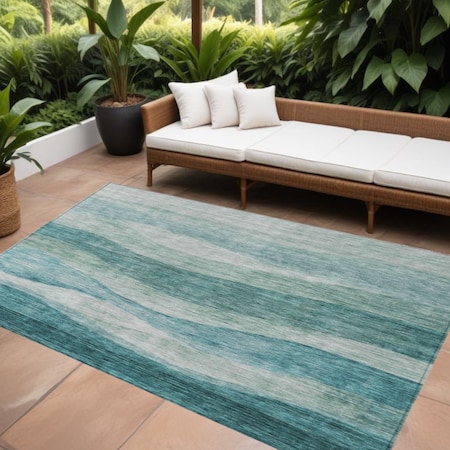 Homeroots 8' X 10' Teal Blue And Aqua Abstract Washable Indoor Outdoor Area Rug 604992