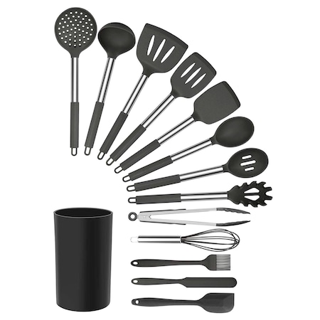 Megachef Gray Silicone and Stainless Steel Cooking Utensils, Set of 14 MGSP-270