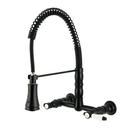 Kingston Brass Double-Handle Wall-Mount Pre-Rinse Bridge Kitchen Faucet, Matte Black GS1240BPL