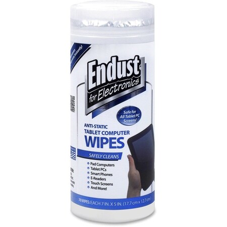 Endust Tablet and Laptop Cleaning Wipes, Unscented, 70/Tub 12596