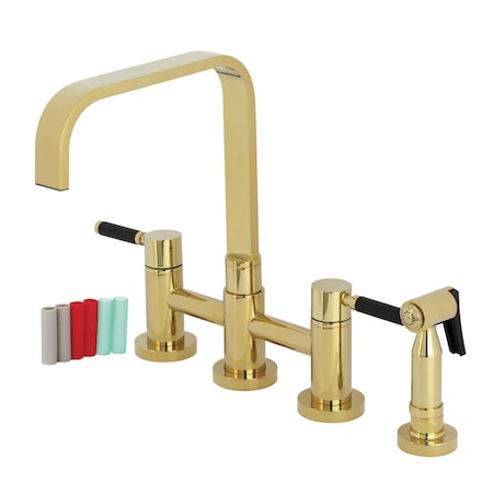 Kingston Brass Bridge Kitchen Faucet with Brass Sprayer, Polished Brass KS8252DKLBS