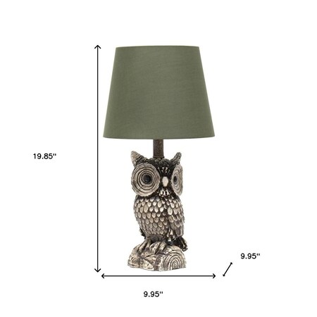 Homeroots 20" Brown And White Novelty Table Lamp With Green Drum Shade 643466