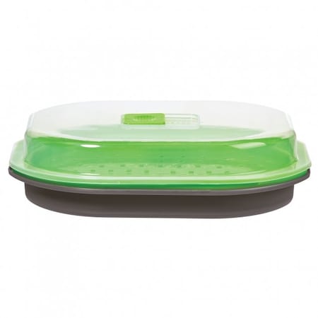 Progress Int KITCHEN SUPPLIES RV Steamer Oval 1 Quarts Capacity Green With Clear Lid High Heat Polypropylene PS-46GY