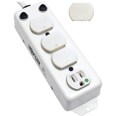 Tripp Lite Outlet Strip, Hospital Grade, Rack Mounted, 4 5-15R-HG, 5-15P-HG, 15 ft., White PS-415-HG-OEM