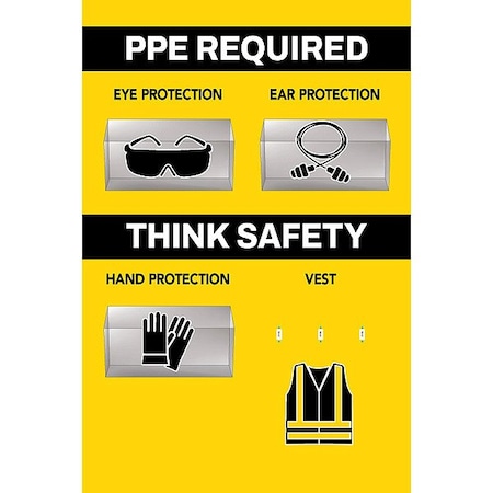 Visual Workplace PPE Shadow Board, Yellow, 24 in H 30-1910-3624-P31803