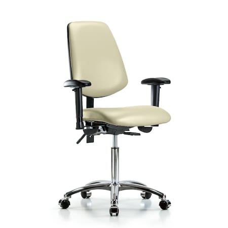Blue Ridge Ergonomics Bench Chair, Vinyl, Med, Bk, Cast, Wht, 6-Way Adjustable, 22" to 29" Height, Adobe White BR-VMBCH-MB-CR-T1-A1-NF-CC-8501