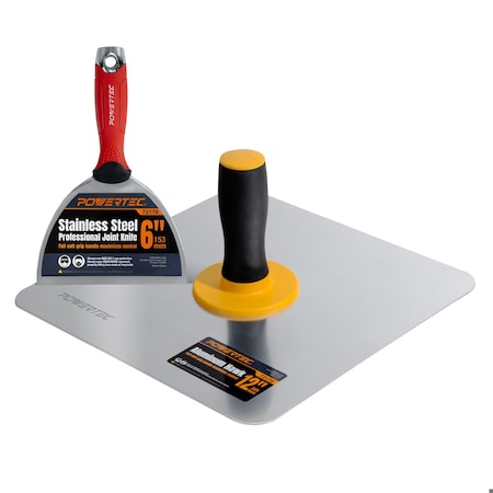 Powertec Premium Drywall Hand Tool Kit, 12in Aluminum Hawk & 6in Stainless Steel Joint Knife (72178) 72178
