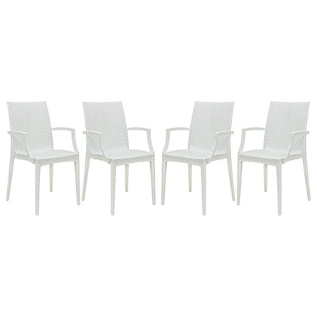 Leisuremod Weave Mace Indoor/Outdoor Arm Chair, White, 4PK MCA19W4